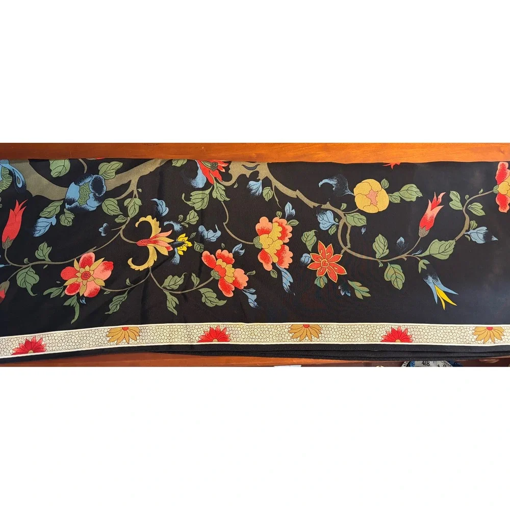 The Metropolitan Museum of Art Silk Scarf Black Floral Chinoiserie Made in Japan